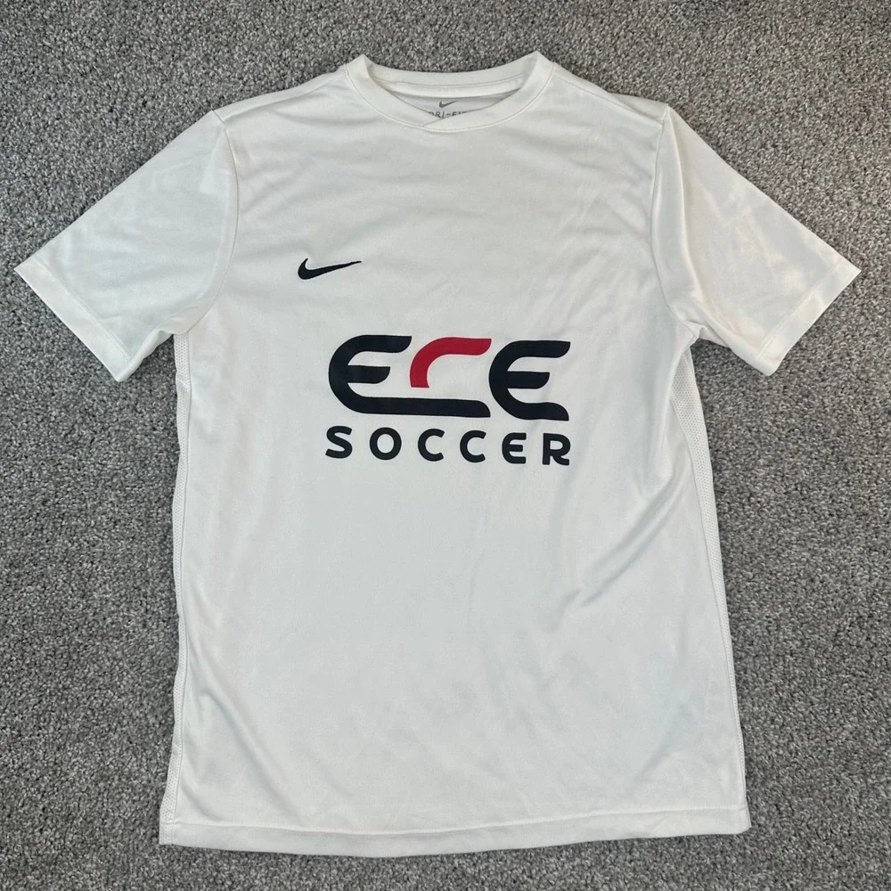 Nike Soccer Jersey Shirt Kids XL White ECE Soccer Dri-FIT Graphic Tee Sporty